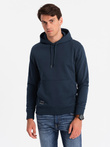 BASIC men's cotton kangaroo hooded sweatshirt - navy blue V1 OM-SSBN-0161
