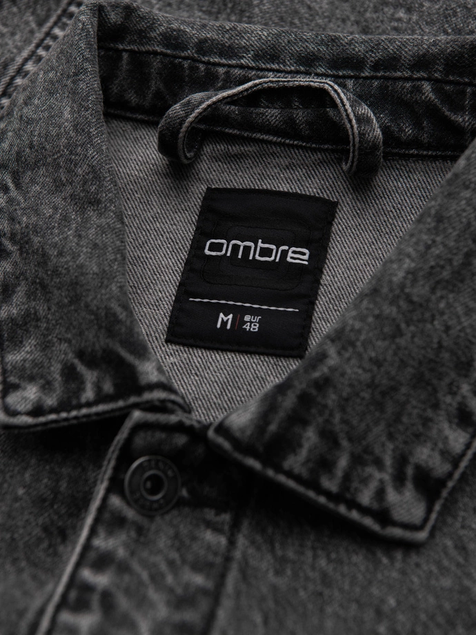 Jachetă bărbătească din denim katana cu washem - grafit V5 OM-JADJ-0219