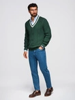 Men's plaid sweater with crew neckline - green V3 OM-SWSW-0151