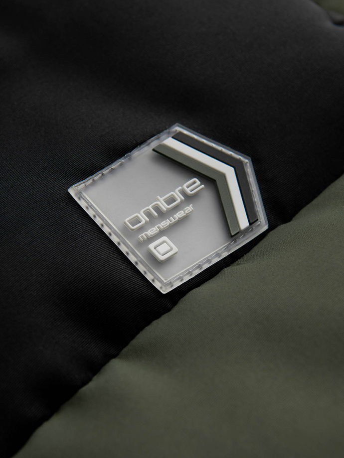 Pánska prešívaná bunda bez rukávov v kontrastných farbách - olivová V4 OM-JAVJ-0161