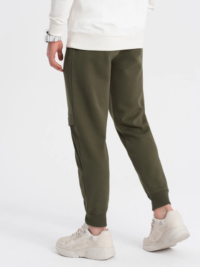 Men's sweatpants with stitching and leg zipper - olive V3 OM-PASK-0147