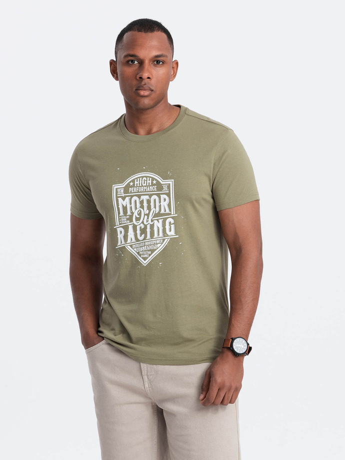 Tricou bărbătesc imprimat stil motocicletă - olive V2 OM-TSPT-0125