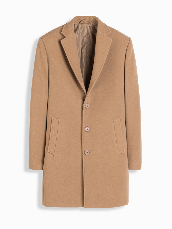 Single-breasted long men's suit style coat - light brown V3 OM-COWC-0105 
