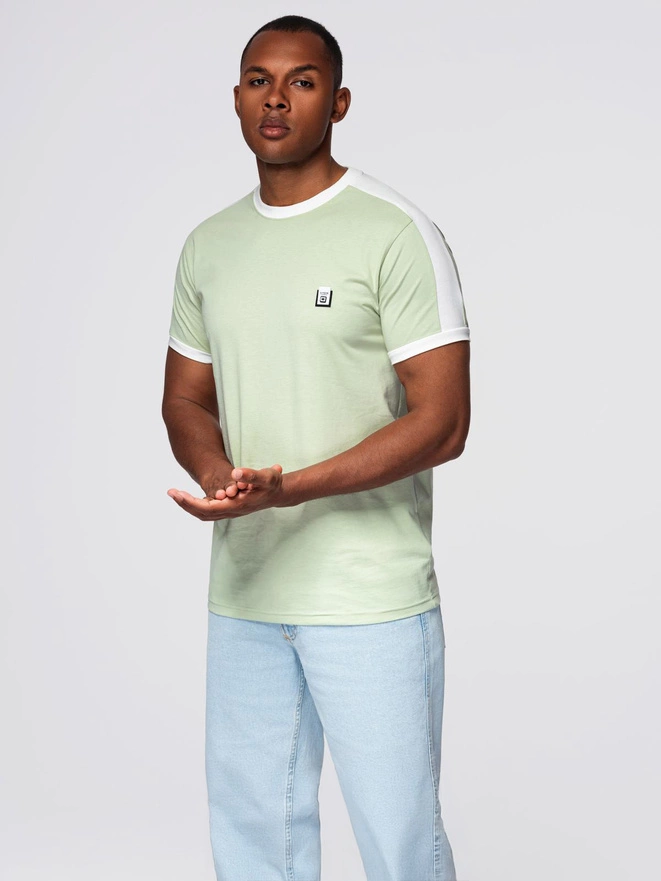 Tricou pentru bărbați cu dungi contrastante - fistic V9 OM-TSCT-0115