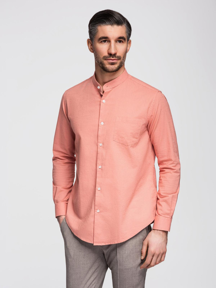 Vyriški lininiai marškiniai su apykakle ir kišenėmis REGULAR FIT - persikiniai V1 OM-SHCS-0161