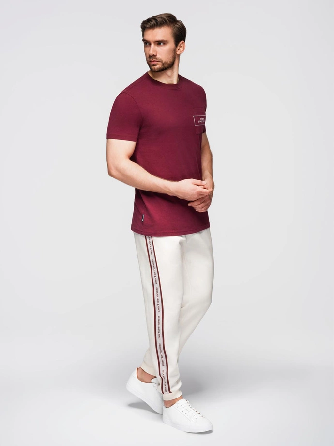 Men's sport jogger pants with stripes - cream V2 OM-PASK-0284