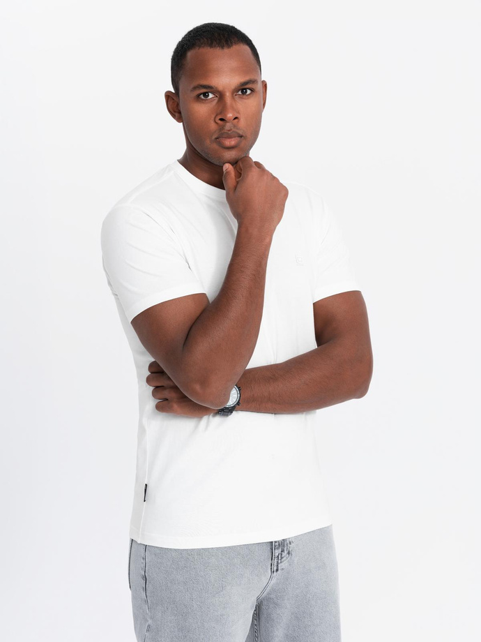 Pánske tričko SLIM FIT s okrúhlym výstrihom a logom - biele V1 OM-TSCT-0220