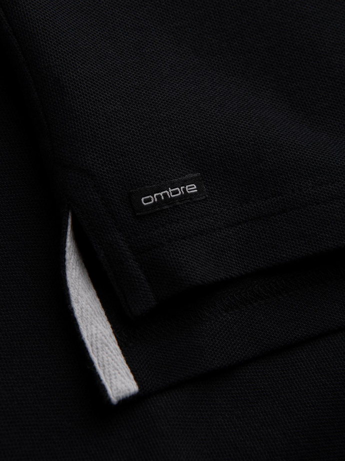 Men's collarless polo shirt - black V8 OM-TSCT-0156