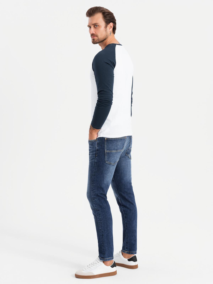 Men's longsleeve with contrast raglan sleeves - white and navy V1 OM-LSCL-0105