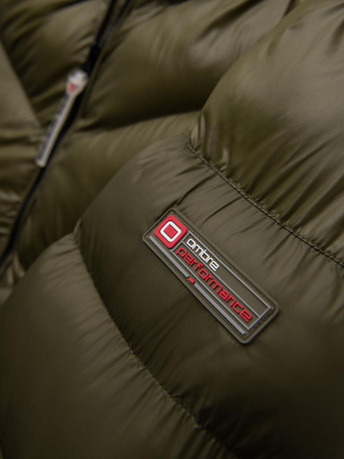 Jachetă de iarnă matlasată pentru bărbați din țesături combinate - verde-oliv închis V3 OM-JAHP-0145