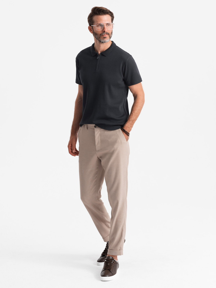 Tricou polo pentru bărbați cu guler cu fermoar - negru V8 OM-POSS-0132