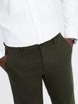 Pantaloni chino SLIM FIT pentru bărbați SLIM FIT cu textură fină - verde-oliv închis V4 OM-PACP-0190