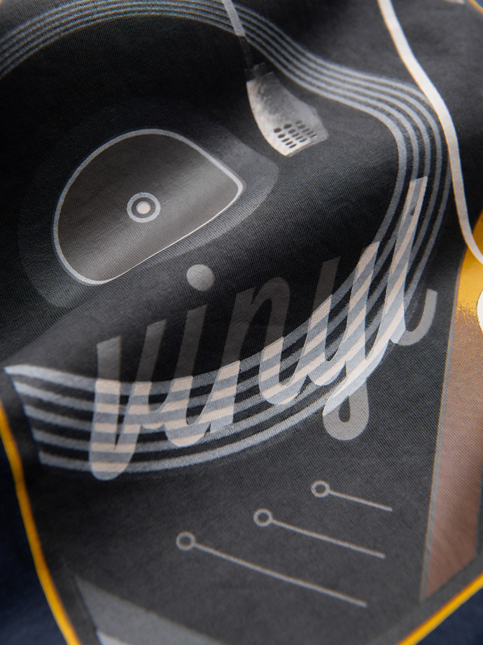 Tricou bărbătesc din bumbac imprimat cu vinil - albastru marin V2 OM-TSPT-0119