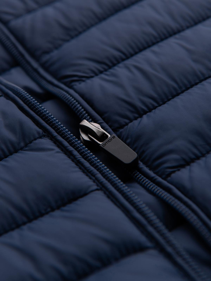 Classic men's quilted jacket with pouch option - navy blue V1 OM-JALP-0295