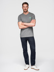 Men's cotton t-shirt with green patch on chest - gray V1 OM-TSCT-0151