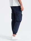 Pantaloni bărbătești JOGGER cu buzunare cargo cu fermoar - albastru marin V5 OM-PAJO-0135