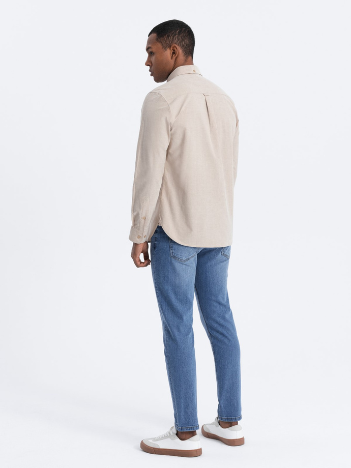Men's REGULAR FIT cotton shirt with pocket - beige V1 OM-SHOS-0153