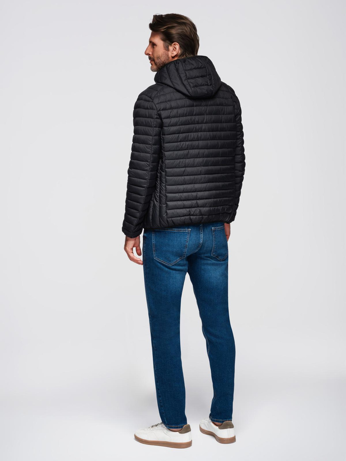 Classic men's quilted jacket with pouch option - black V1 OM-JALP-0295
