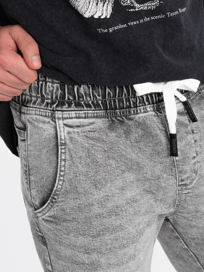 Pantaloni de bărbați JOGGERS din denim cu frecare - gri deschis V4 OM-PADJ-0150
