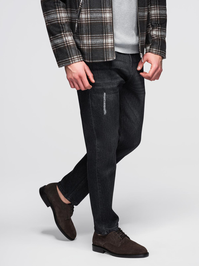 Pantaloni din denim pentru bărbați cu frecare REGULAR FIT - negru V2 OM-PADP-0241