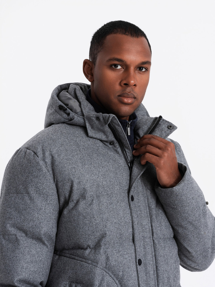 Men's lightweight jacket with mesh lining and hood - grey V1 OM-JAHP-0203