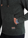 Men's non-stretch kangaroo hooded sweatshirt - olive melange V3 OM-SSNZ-0147