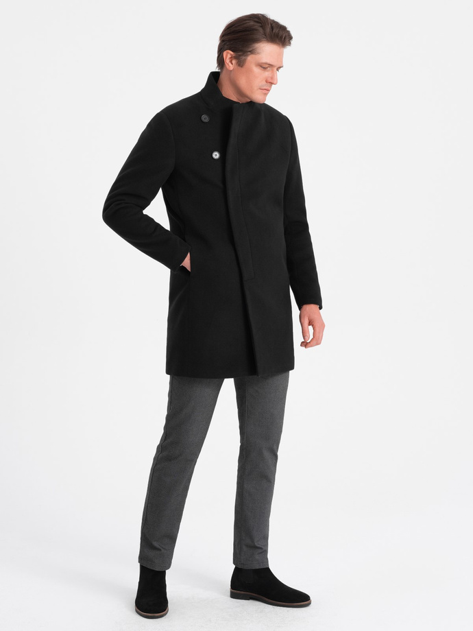 Men's coat with asymmetrical fastening - black V2 OM-COWC-0102