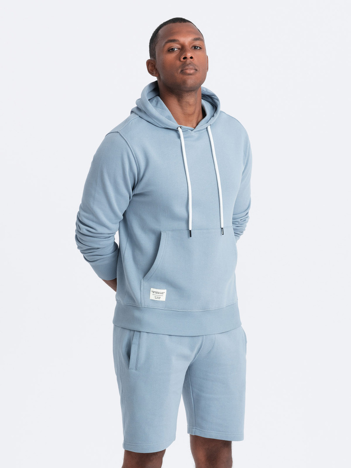 Men's sweatshirt set kangaroo sweatshirt + shorts - blue V7 Z75