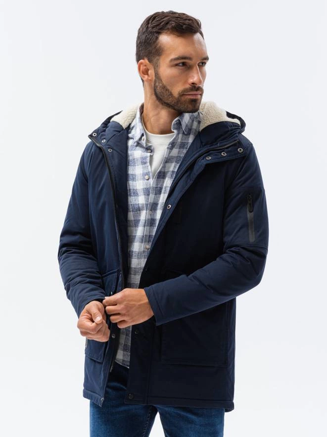 Jachetă parka izolată sherpa pentru bărbați - albastru marin V2 OM-JALJ-0131
