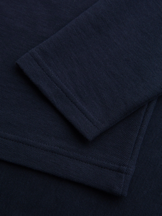 Pánské tričko BASIC s dlouhým rukávem a polo límcem - tmavě modré V3 OM-POBL-0114