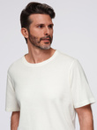 Men's waffle-textured T-shirt with round neckline - broken white V1 OM-TSCT-0197