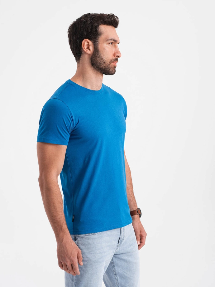 Men's classic cotton BASIC T-shirt - blue V12 OM-TSBS-0146