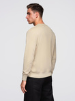 Men's non-stretch sweatshirt with college style patch - sand V3 OM-SSNZ-0134