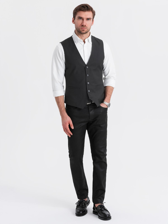 Men's fitted vest with rayon and marbled buttons - black V4 OM-BLZV-0112
