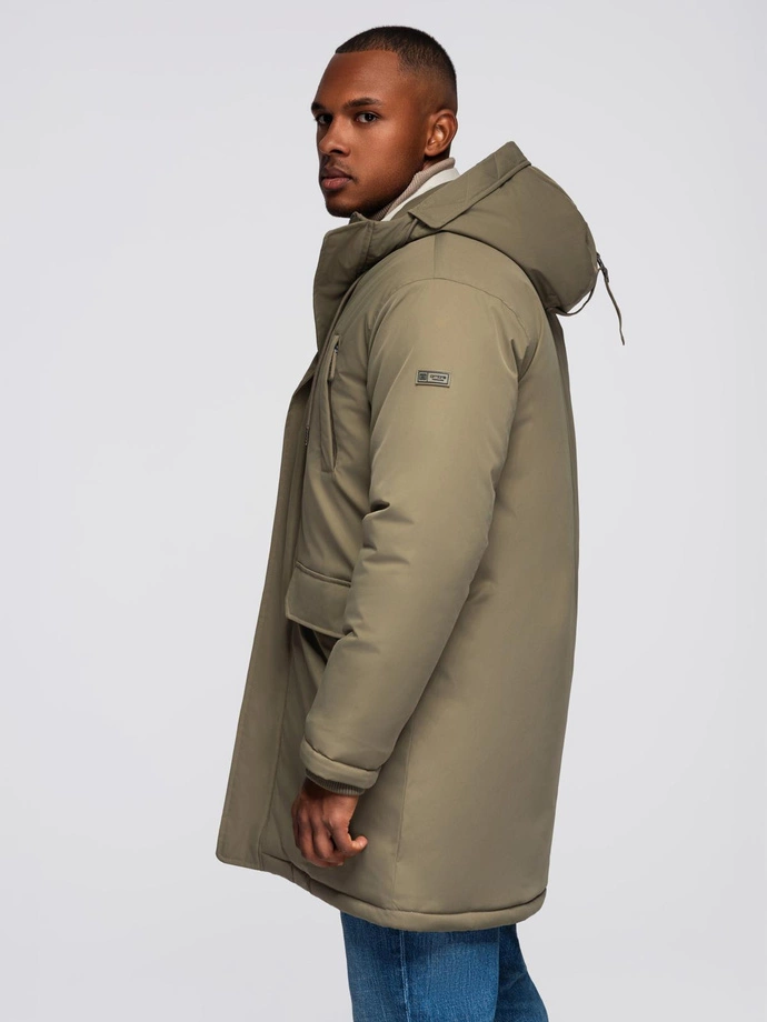 Classic men's long parka jacket - olive V3 OM-JAPJ-0313