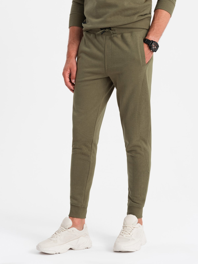 Set trening din bumbac pentru bărbați BASIC - hanorac + pantaloni sport - olive V2 Z84