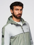 Men's contrast hooded windbreaker jacket - olive-gray V3 OM-JANP-0228