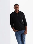 Structured men's polo longsleeve with patch - black V1 OM-POLS-0131