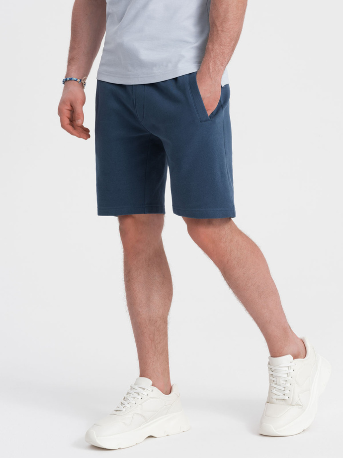 Men's knit shorts with drawstring and pockets - dark blue V4 OM-SRBS-0139