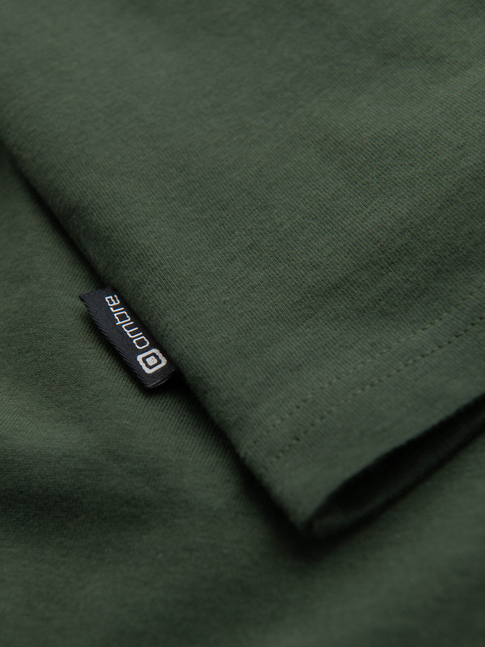 Casual men's t-shirt with patch on pocket - dark olive V4 OM-TSCT-0109