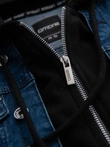 Men's denim jacket with knitted sleeves and hood - blue and black V2 OM-JADJ-0220