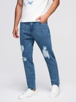 Pantaloni din denim pentru bărbați CARROT FIT cu margini frecate - albastru V2 OM-PADP-0250