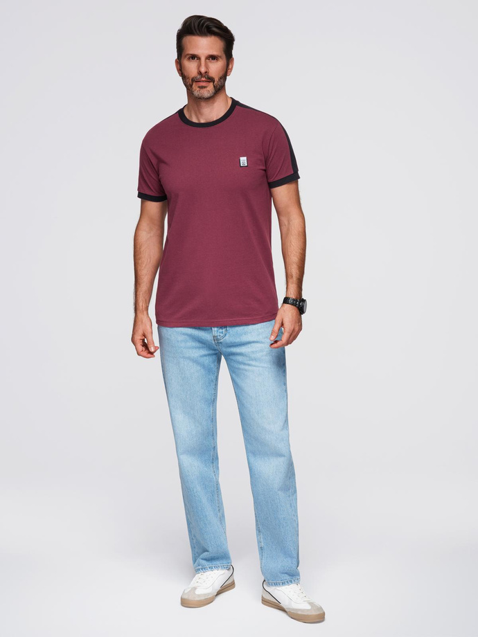 Tricou pentru bărbați cu dungi contrastante - maro V2 OM-TSCT-0115