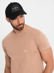 Tricou bărbătesc din bumbac cu buzunar - maro deschis V7 OM-TSPT-0154