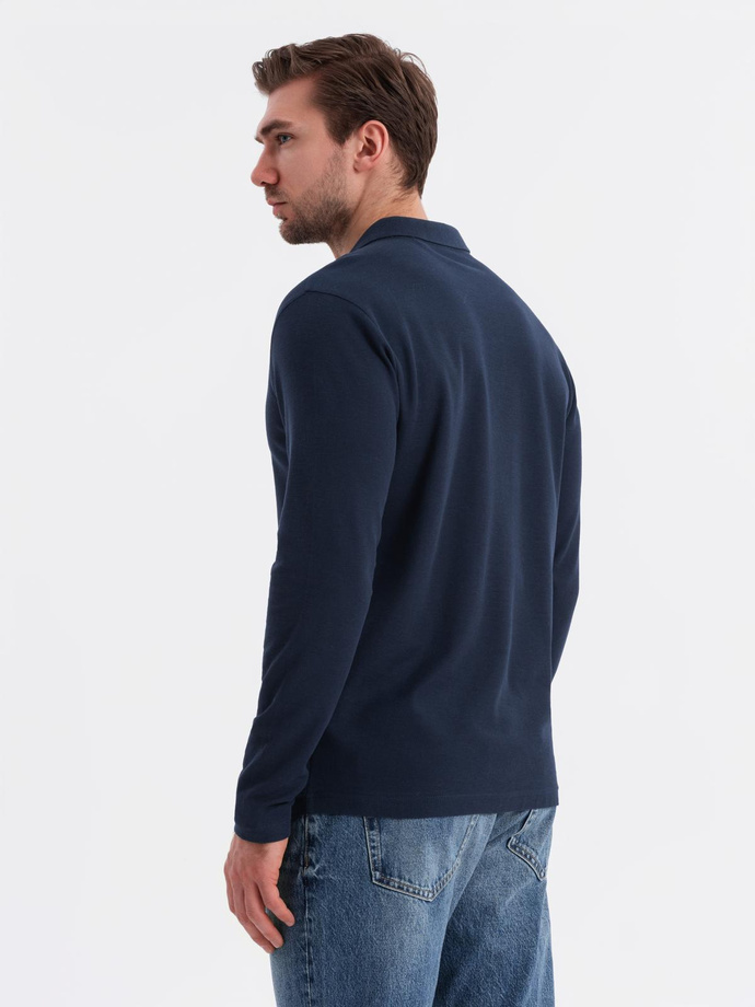 Mâneci lungi pentru bărbați cu guler polo - albastru marin V3 OM-POBL-0114