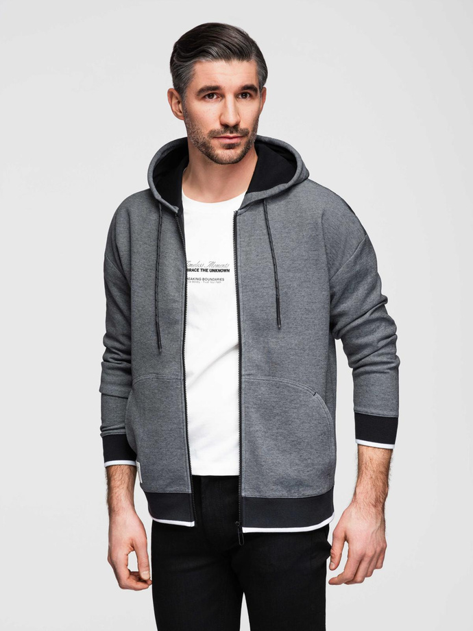 Men's softly structured hooded sweatshirt - black V1 OM-SSZP-0191