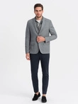 Men's blazer with elbow patches - light grey V1 OM-BLZB-0108