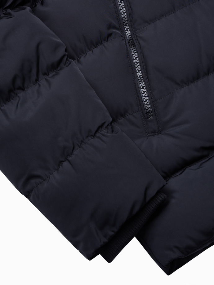 Men's winter jacket with unusual quilting - black V3 OM-JAHP-0127