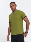 Tricou polo fără guler pentru bărbați - verde măsliniu V6 OM-TSCT-0156