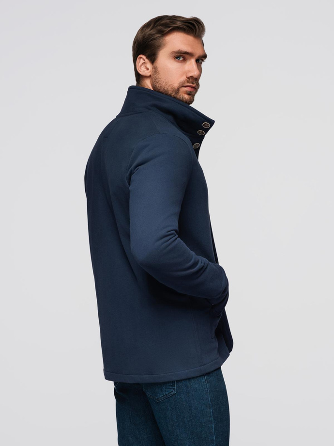 Men's button-down sweatshirt with collar - navy blue V4 OM-SSZP-0240